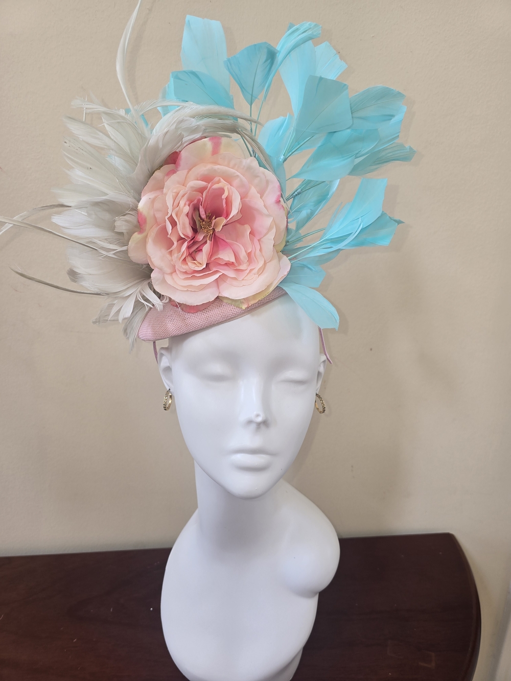Pink & Turquoise Floral Feather Fascinator Hat - Women Accessories